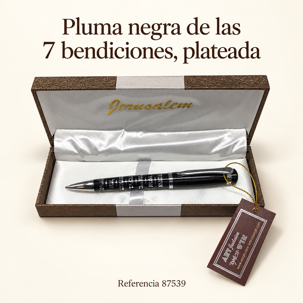 Pluma negra de las 7 bendiciones, plateada; presentación del producto