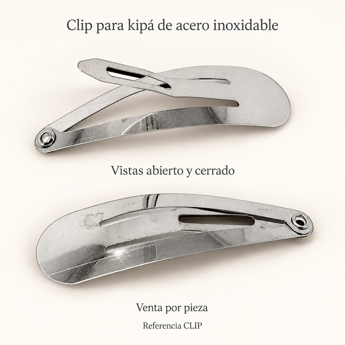 Clip para kipá de acero inoxidable, referencia CLIP; presentación del diseño