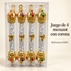 Juego de 4 mezuzot con corona, referencia S2691; presentación del producto