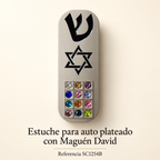 Estuche para auto plateado con Maguén David, referencia SC1254B; presentación del producto