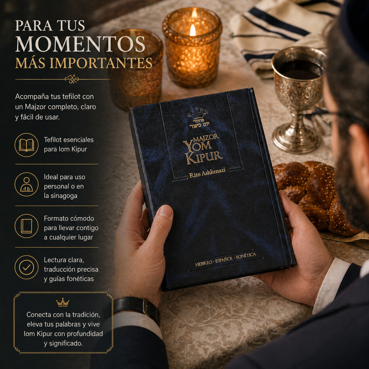 Majzor de Yom Kipur ashkenazí hebreo español con fonética | Nusaj Ashkenaz completo | Ideal para Altas Fiestas