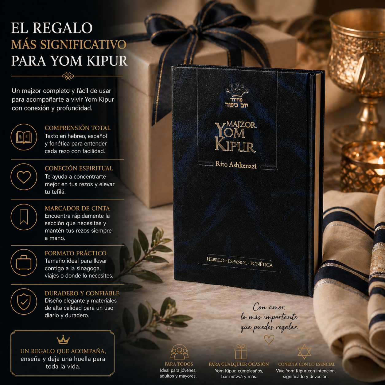 Majzor de Yom Kipur ashkenazí hebreo español con fonética | Nusaj Ashkenaz completo | Ideal para Altas Fiestas