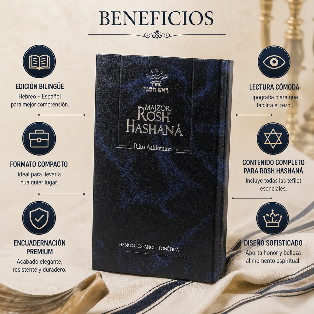Majzor de Rosh Hashaná ashkenazí hebreo español con fonética | Nusaj Ashkenaz completo | Ideal para sinagoga