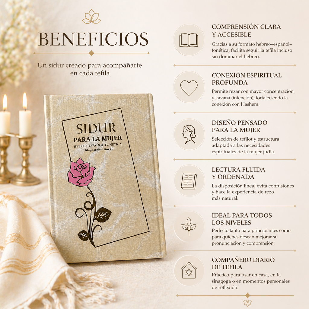 Sidur para la mujer hebreo español interlineal con fonética | Lectura fácil palabra por palabra | Ideal para rezar diario