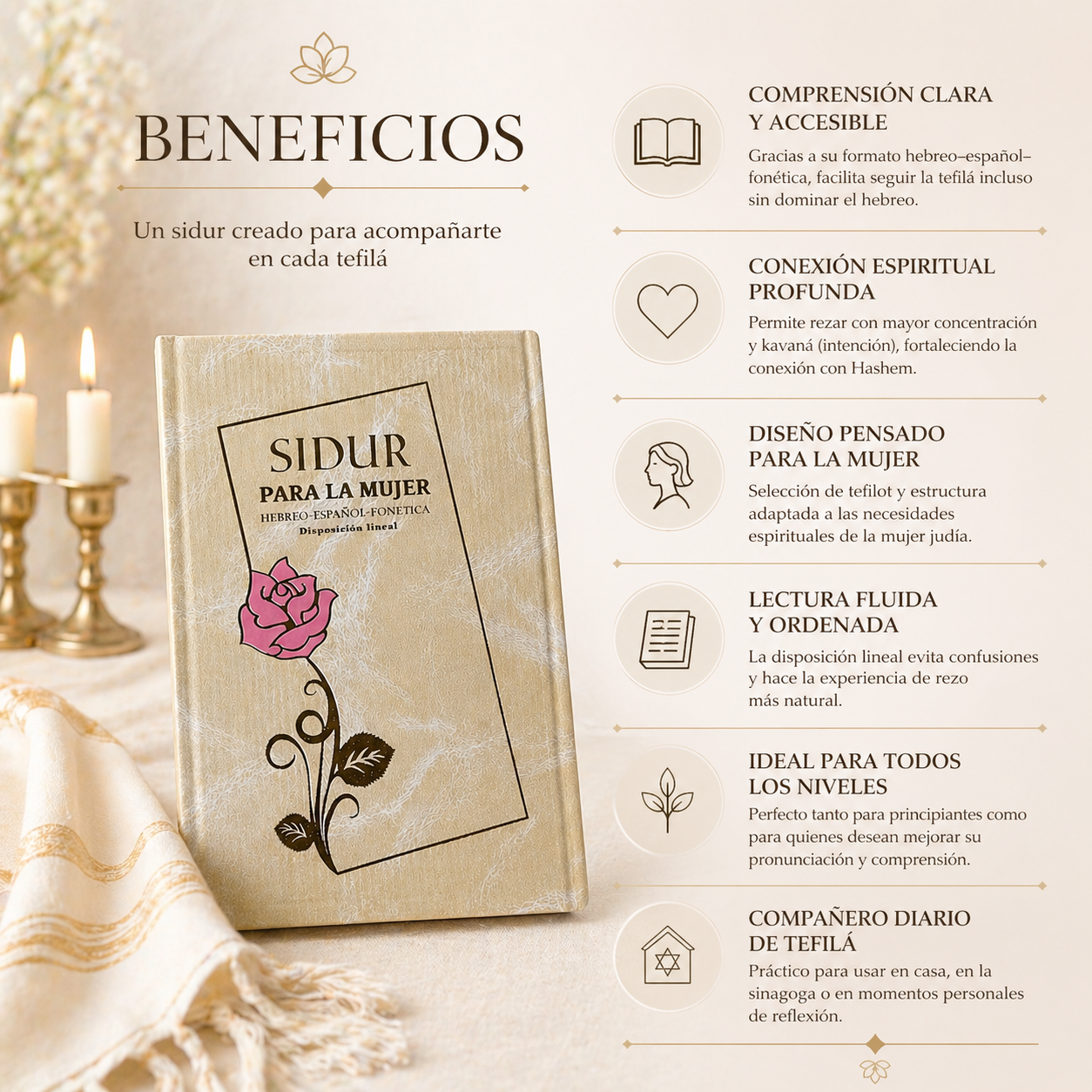 Sidur para la mujer hebreo español interlineal con fonética | Lectura fácil palabra por palabra | Ideal para rezar diario