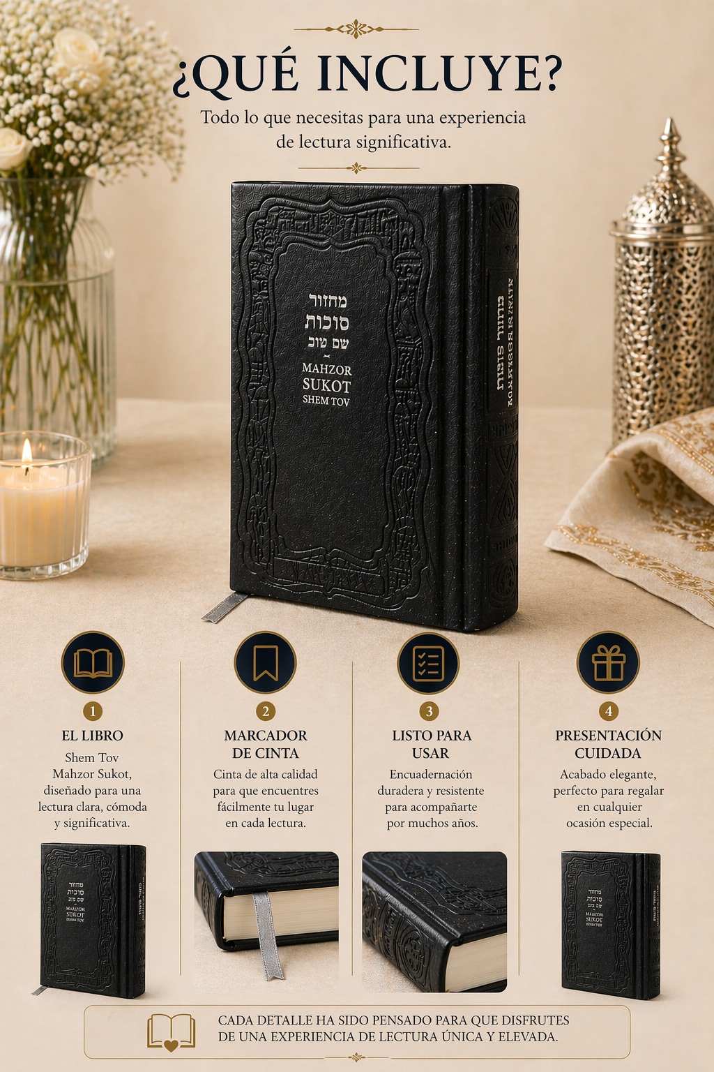 Majzor Sucot Shem Tov hebreo español | Libro de rezos completo | Edición elegante tipo cuero