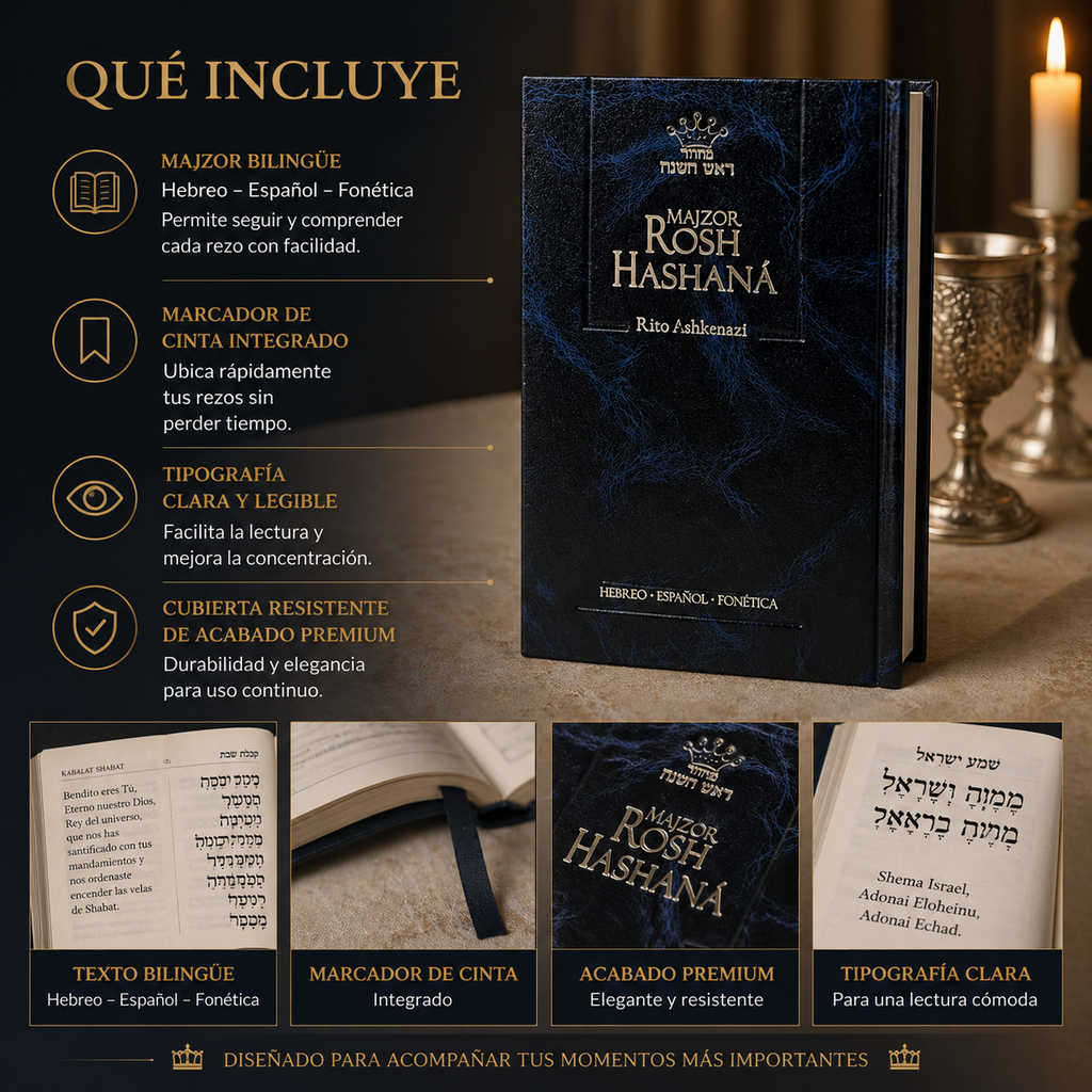 Majzor de Rosh Hashaná ashkenazí hebreo español con fonética | Nusaj Ashkenaz completo | Ideal para sinagoga