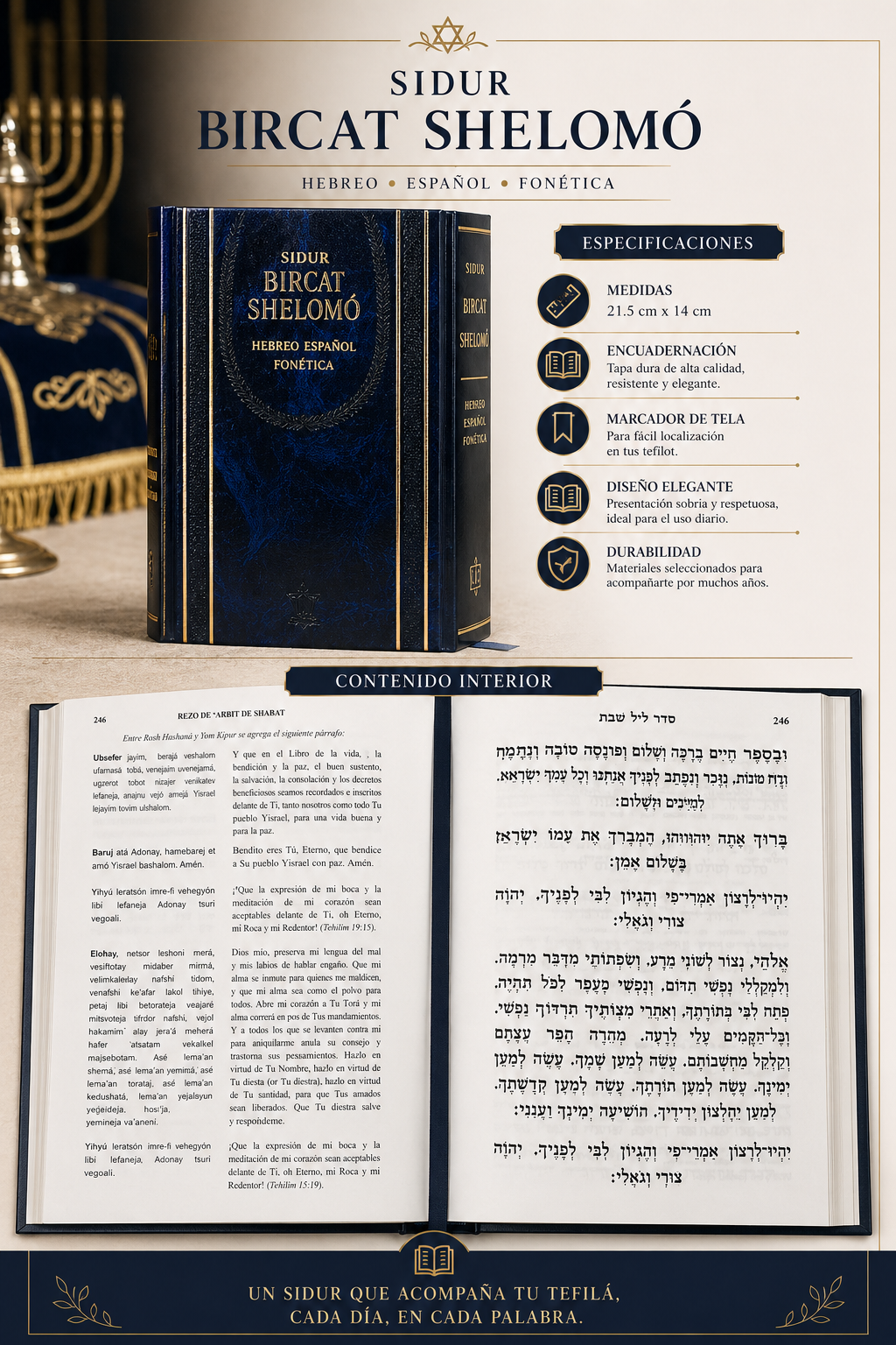 Sidur completo Bircat Shelomo hebreo español con fonética | Tamaño grande letra clara | Ideal para rezos diarios”