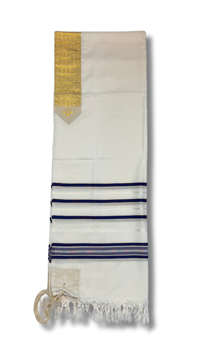 Talit Gadol Akrilan antideslizante talla 55 azul con dorado 12173