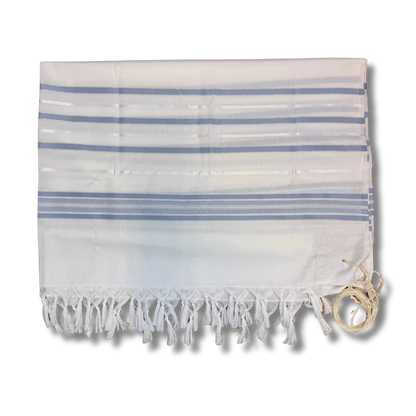 Tallit Gadol Akrilan non-slip size 60 light blue with silver 12176