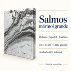 Salmos mármol grande: ficha visual con Hebreo · Español · Fonética, 32 × 23 cm · Letra grande, Acabado tipo mármol.