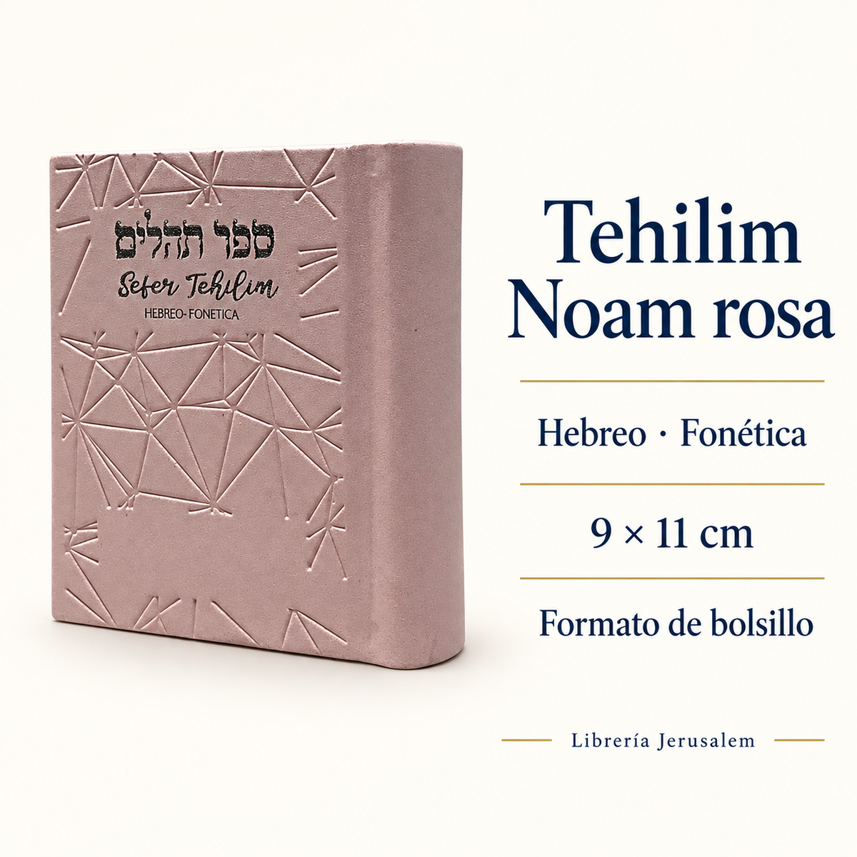 Tehilim Noam rosa: ficha visual con Hebreo · Fonética, 9 × 11 cm, Formato de bolsillo.