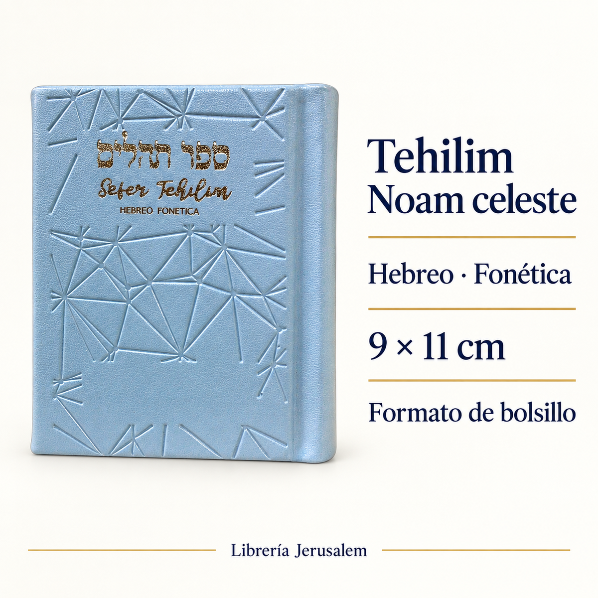 Tehilim Noam celeste: ficha visual con Hebreo · Fonética, 9 × 11 cm, Formato de bolsillo.