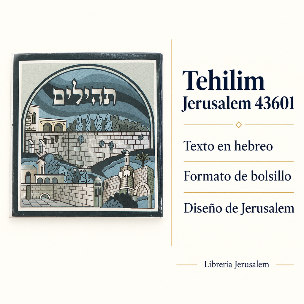 Tehilim Jerusalem 43601: ficha visual con Texto en hebreo, Formato de bolsillo, Diseño de Jerusalem.