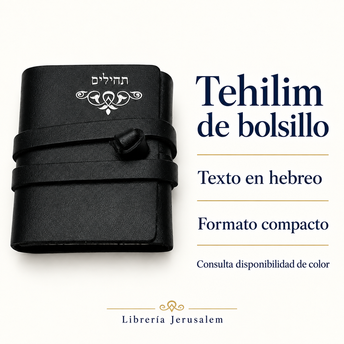 Tehilim de bolsillo: ficha visual con Texto en hebreo, Formato compacto, Consulta disponibilidad de color.
