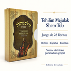 Tehilim Mejulak Shem Tob: ficha visual con Juego de 28 libritos, Hebreo · Español · Fonética, Salmos divididos para lectura grupal.