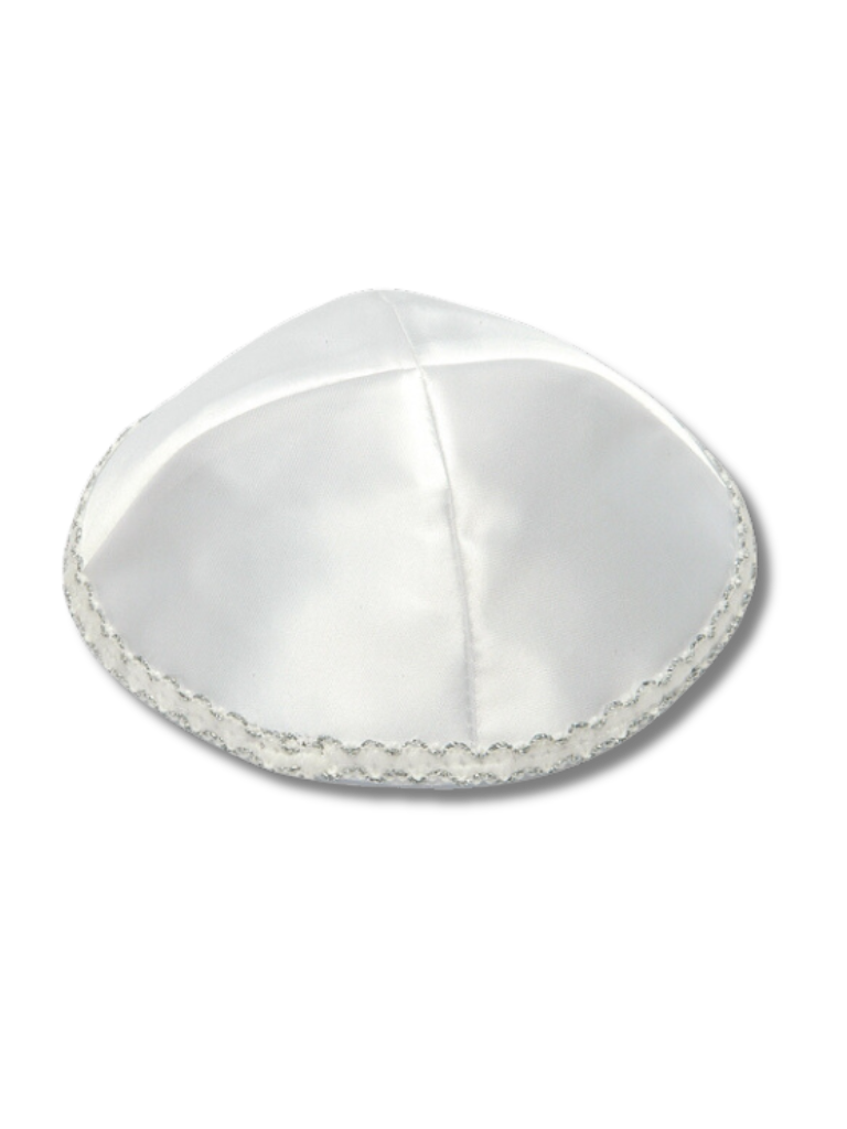 Kipa Satin blanco con borde plateado 00371