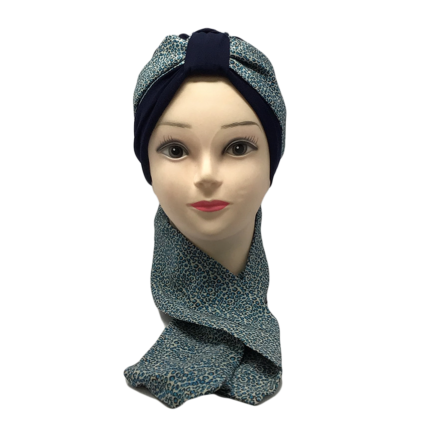 Kisui Rosh navy scarf with polka dots 10058