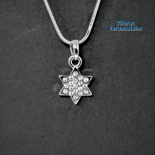 rhodium plated star of David necklace with diamonds 10957 