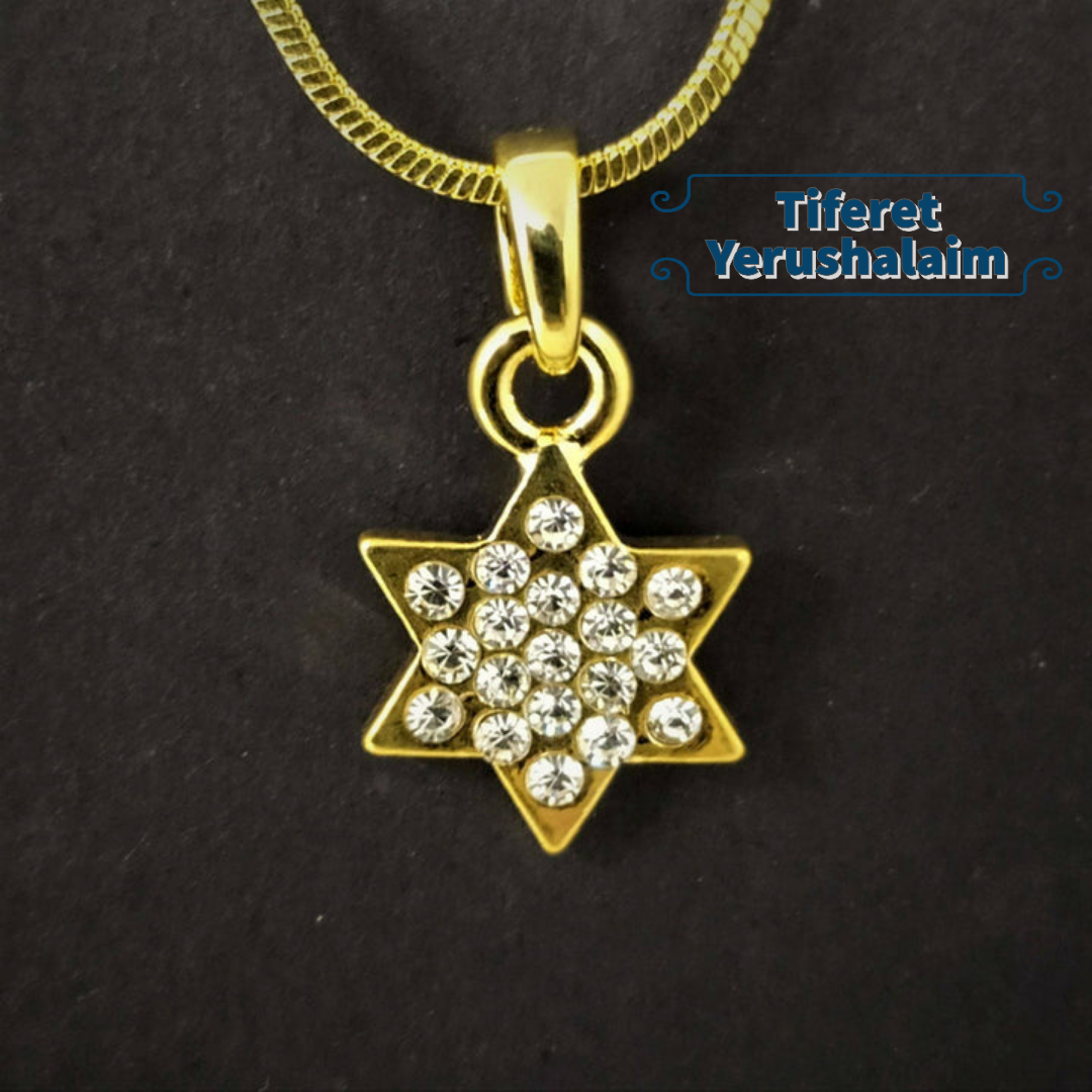 Collar de rodio maguen David dorada con brillantes blancos 10959