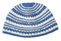 Kipá tejida azul con líneas blancas 22 cm. 15000 - Libreria Jerusalem Centro