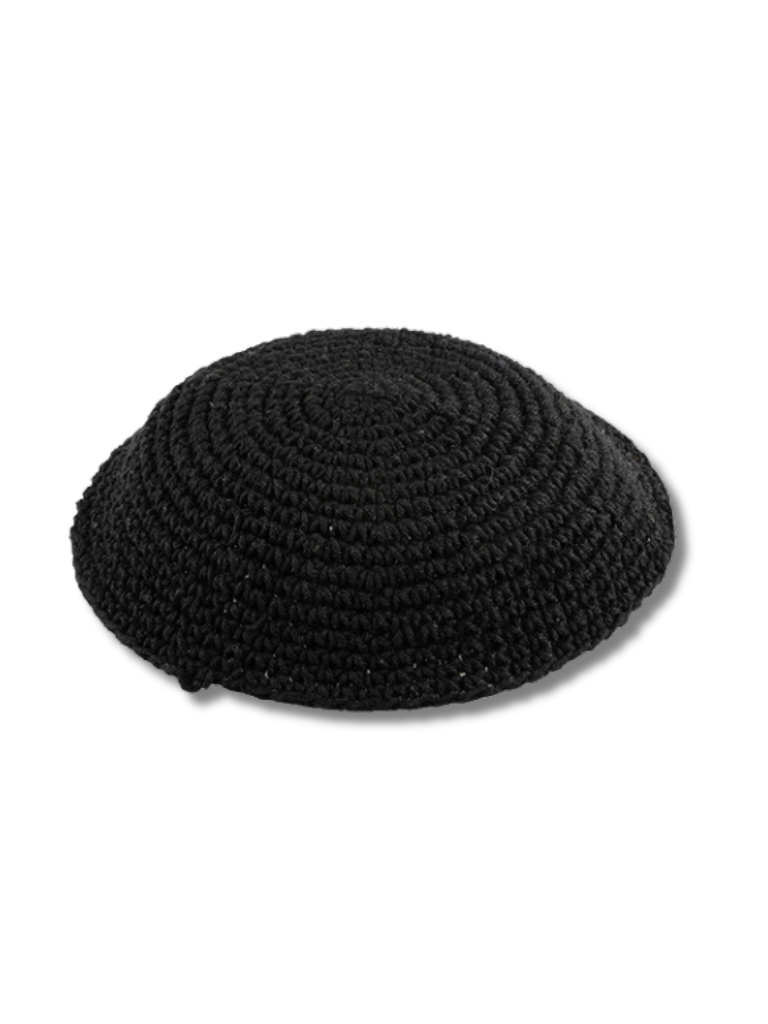 Kipá tejida negra lisa, modelo 15328; vista del diseño