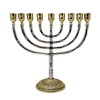 9-branched pewter chanukiah containers and bronze base for vessels 16719