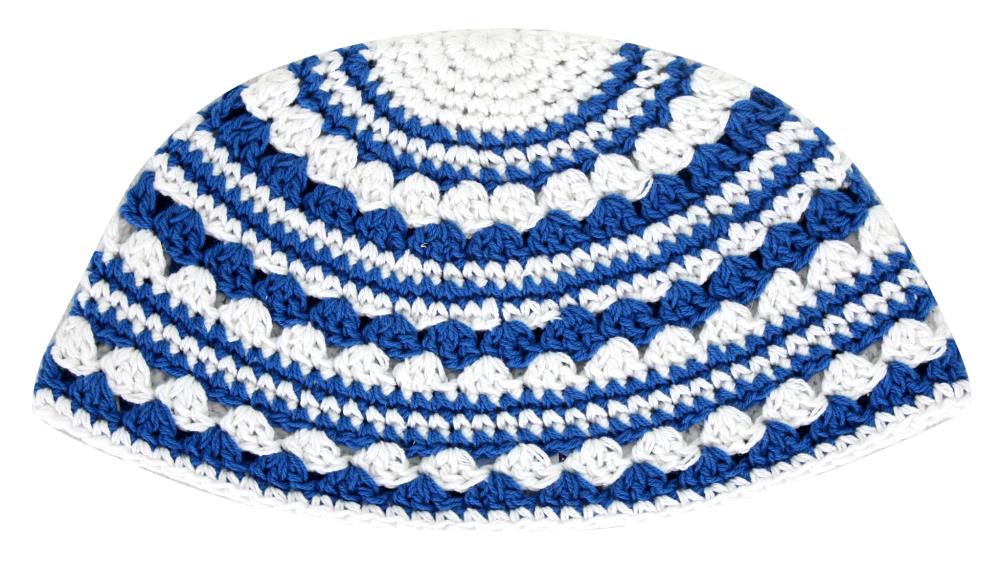 Kipá tejida rayas blancas y azules 21 cm. 17589