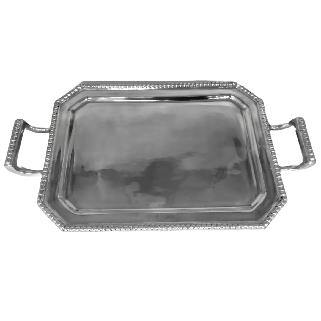 Charola de pewter con asas perlas 18829