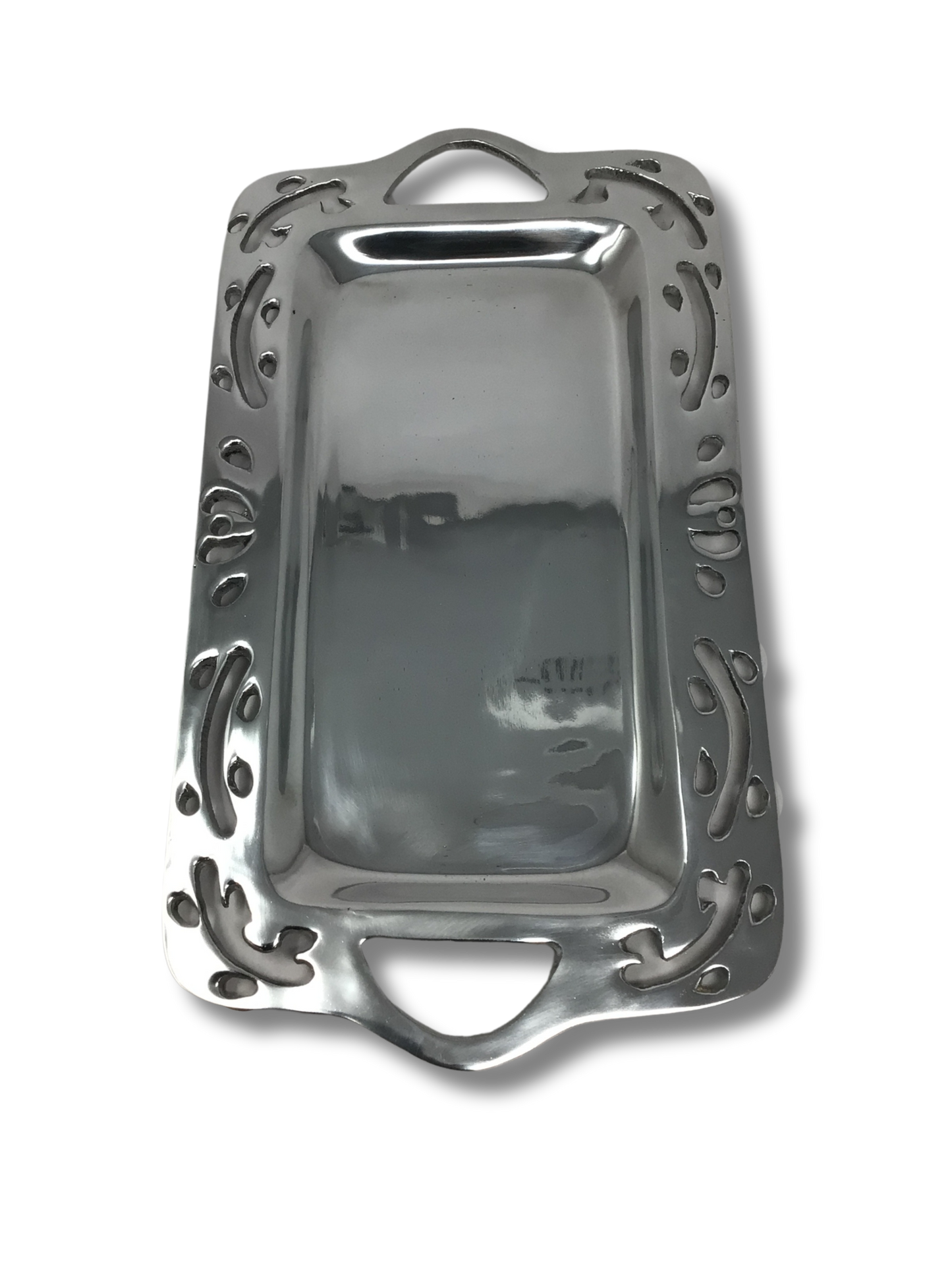 Rectangular pewter tray with openwork edges 18835