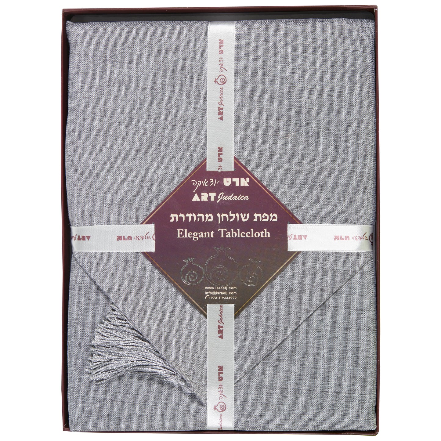 Mantel  de  mesa para shabat  con camino  gris 140 x 220 cm. 64763