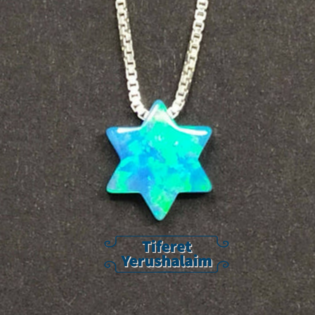 Silver maguen david celestial opal necklace 70817