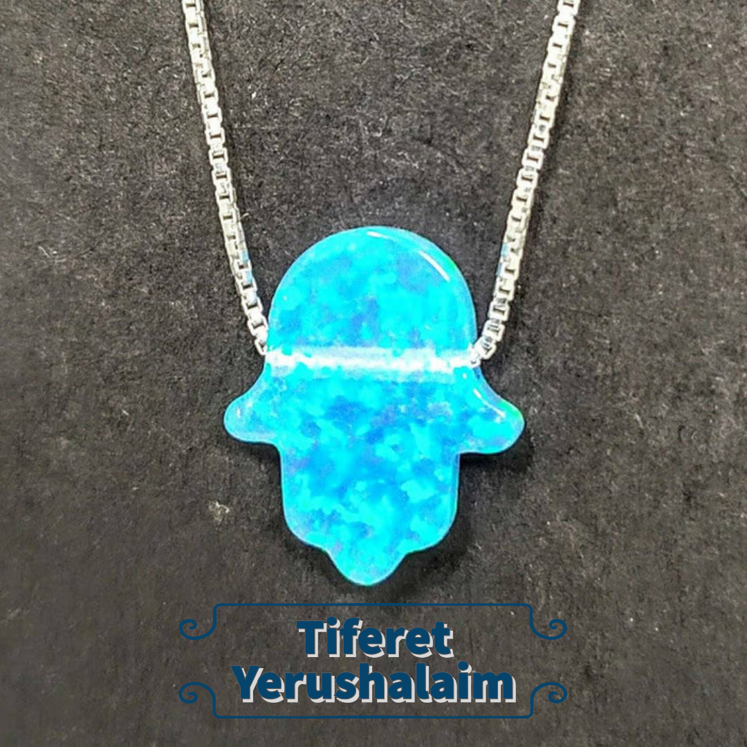 Collar plata hamsa celeste de opalo 70818