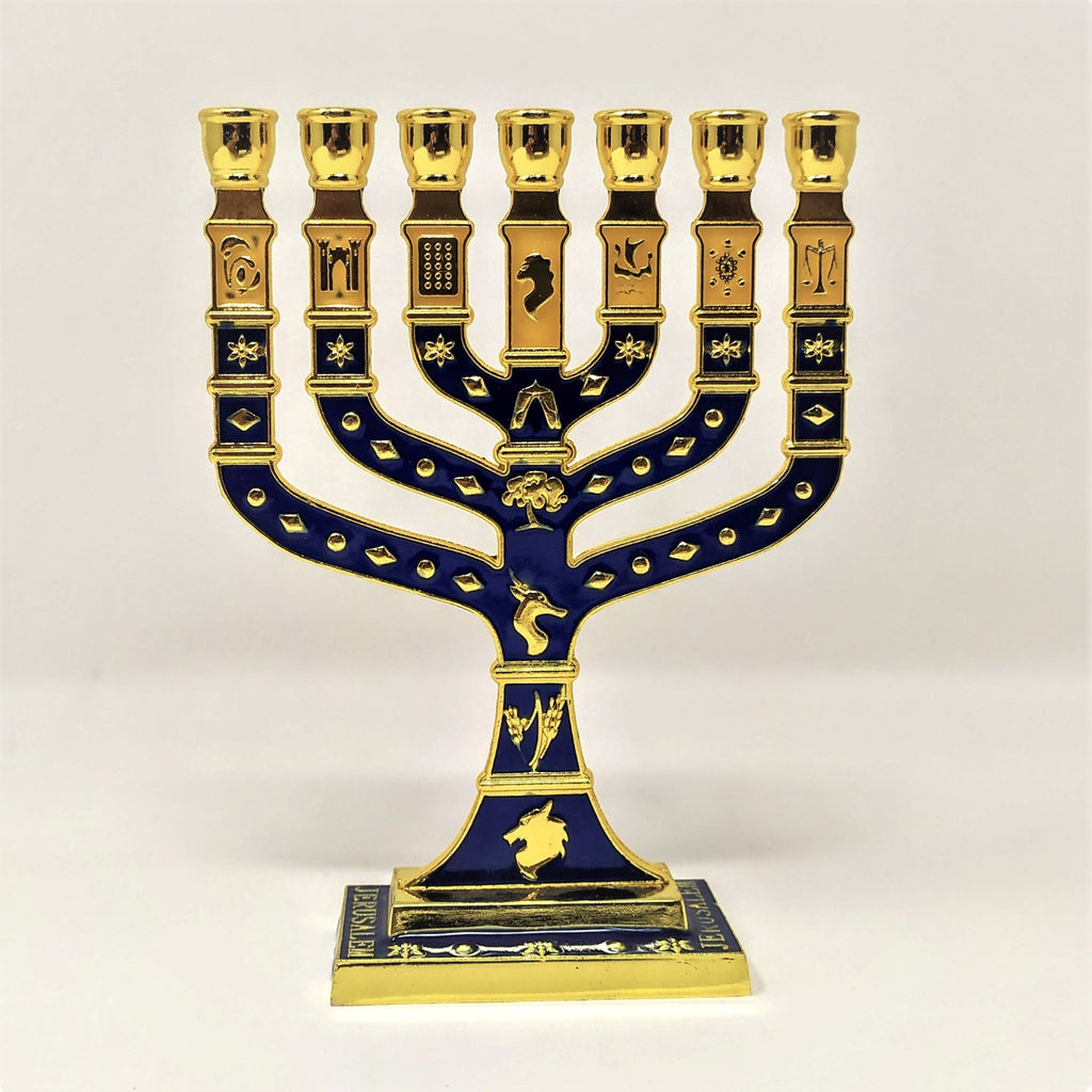 Menora 7 brazos Tiferet Yerushalaim 12 cm Azul dorado 96146