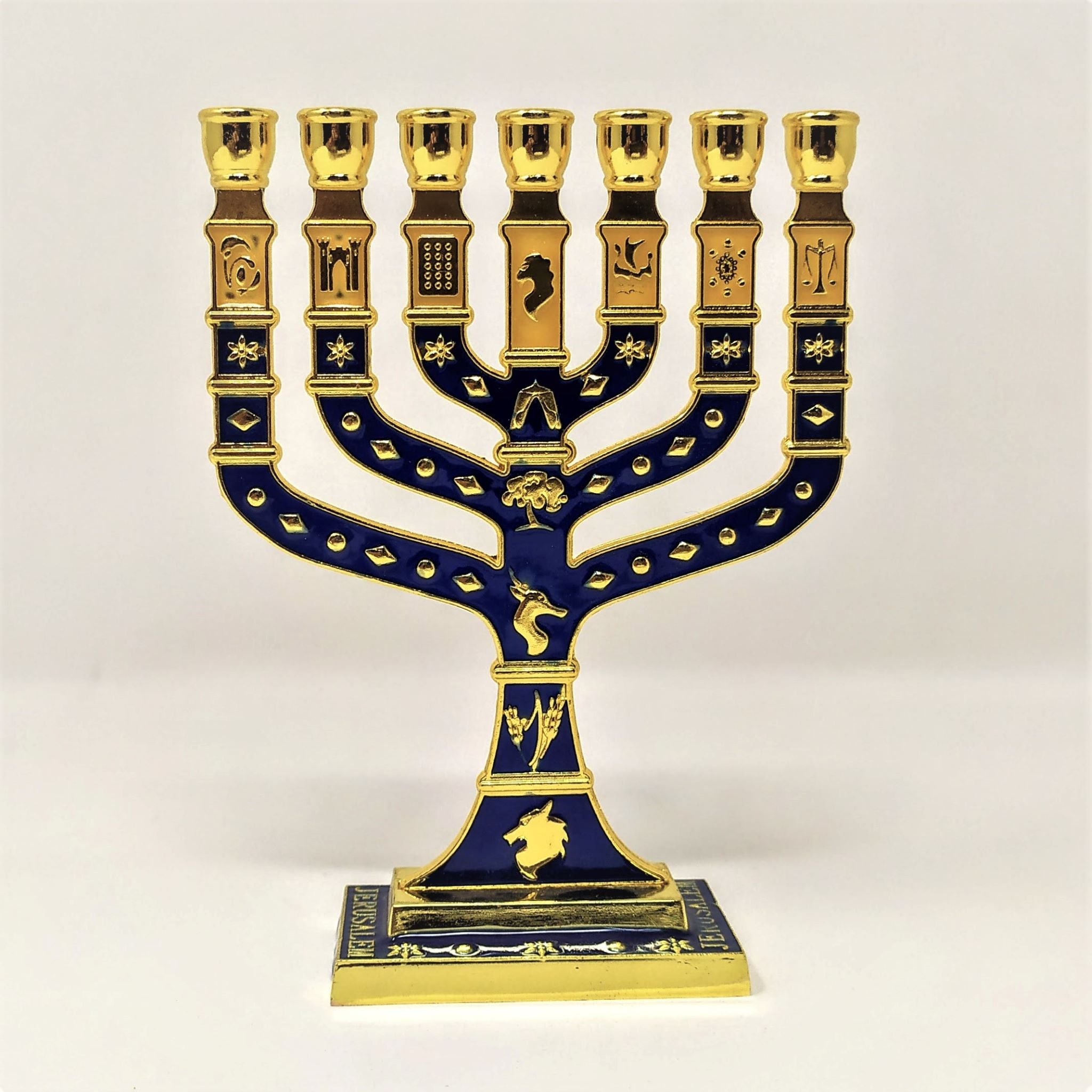 Menora 7 brazos Tiferet Yerushalaim 12 cm Azul dorado 96146