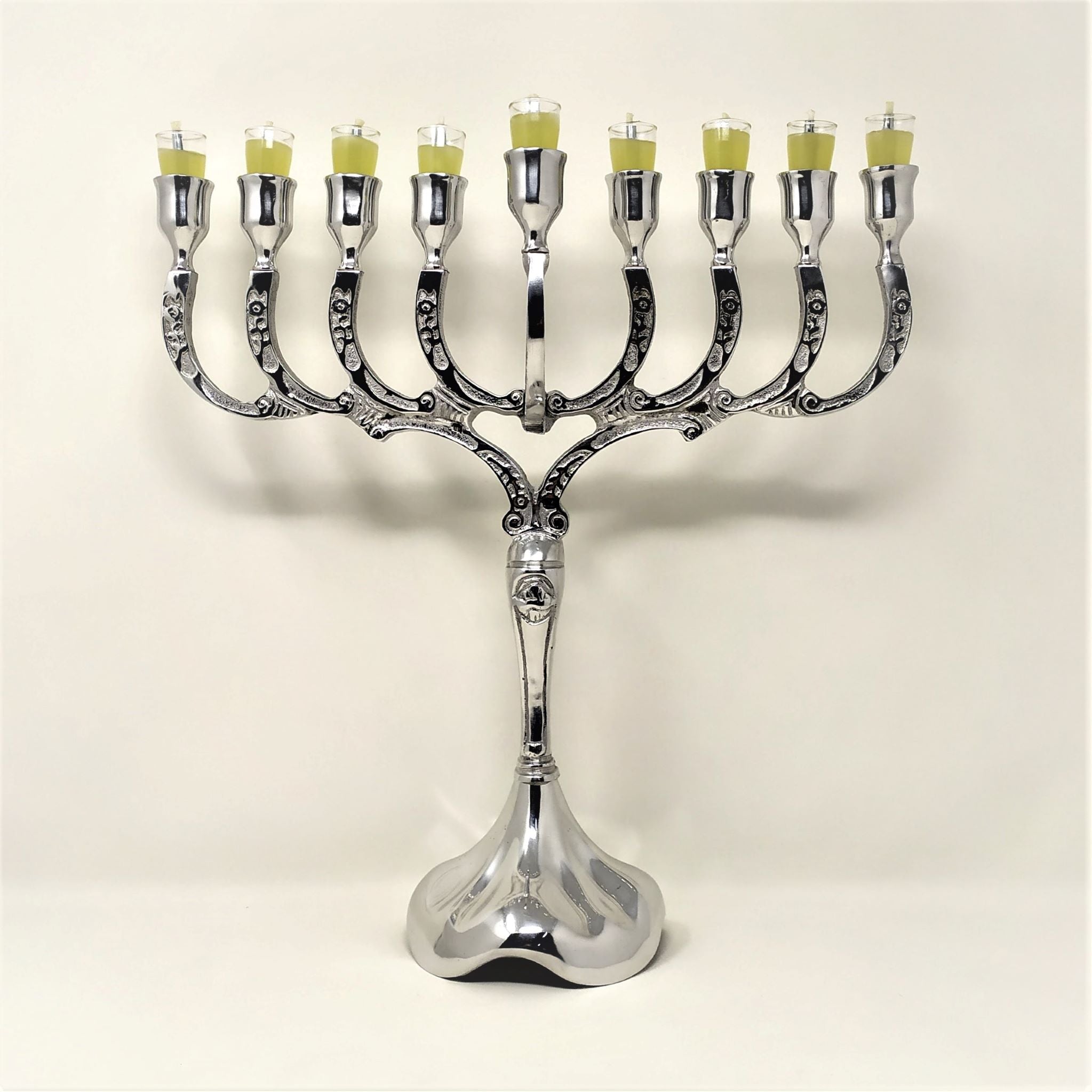 Pewter 9-Branch Flower Chanukiah for vessels 16702