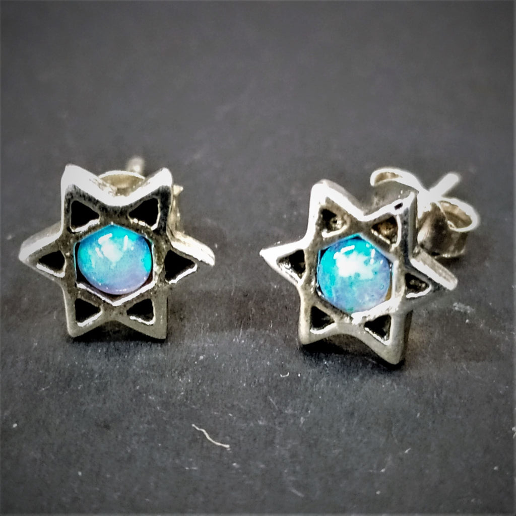 Aretes de plata  y opalo Maguen o mano - Libreria Jerusalem Centro