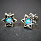 Aretes de plata  y opalo Maguen o mano - Libreria Jerusalem Centro