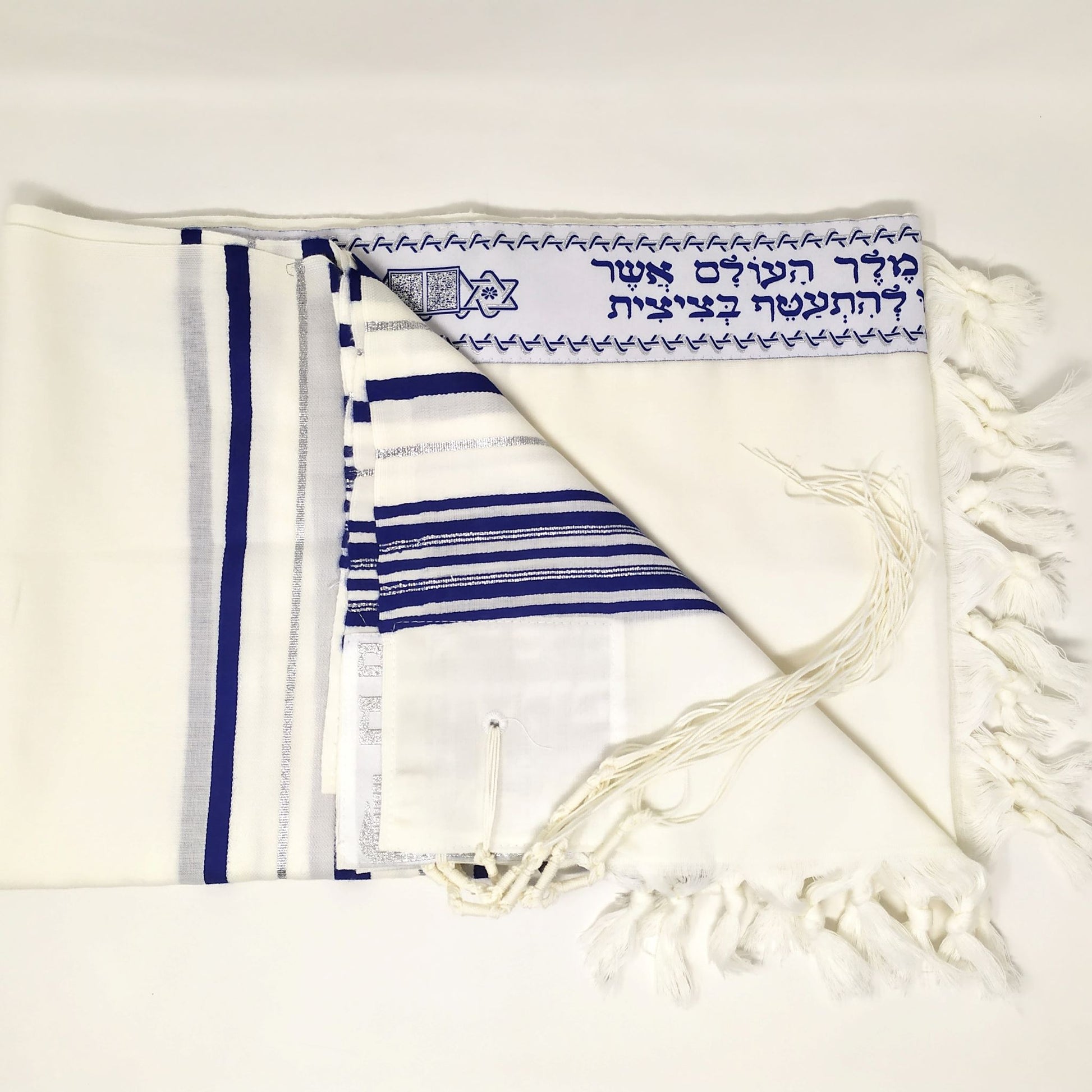 Talit de lana talla 50 azul con franjas plateadas talitania 10583 - Libreria Jerusalem Centro