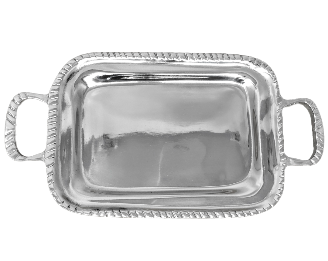 Charola de pewter cordon rayas con asa 18818