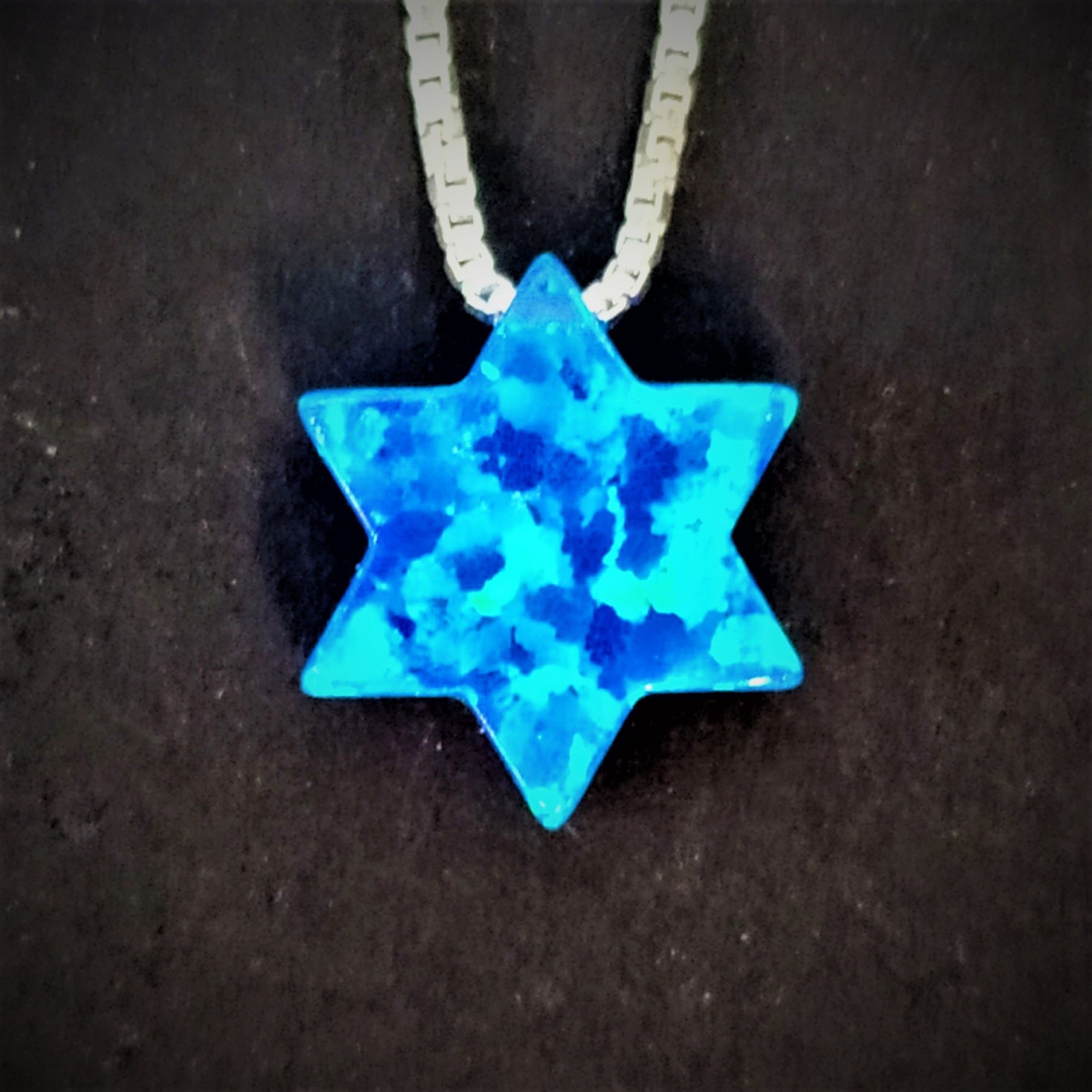 Collar plata maguen david azul de opalo - Libreria Jerusalem Centro