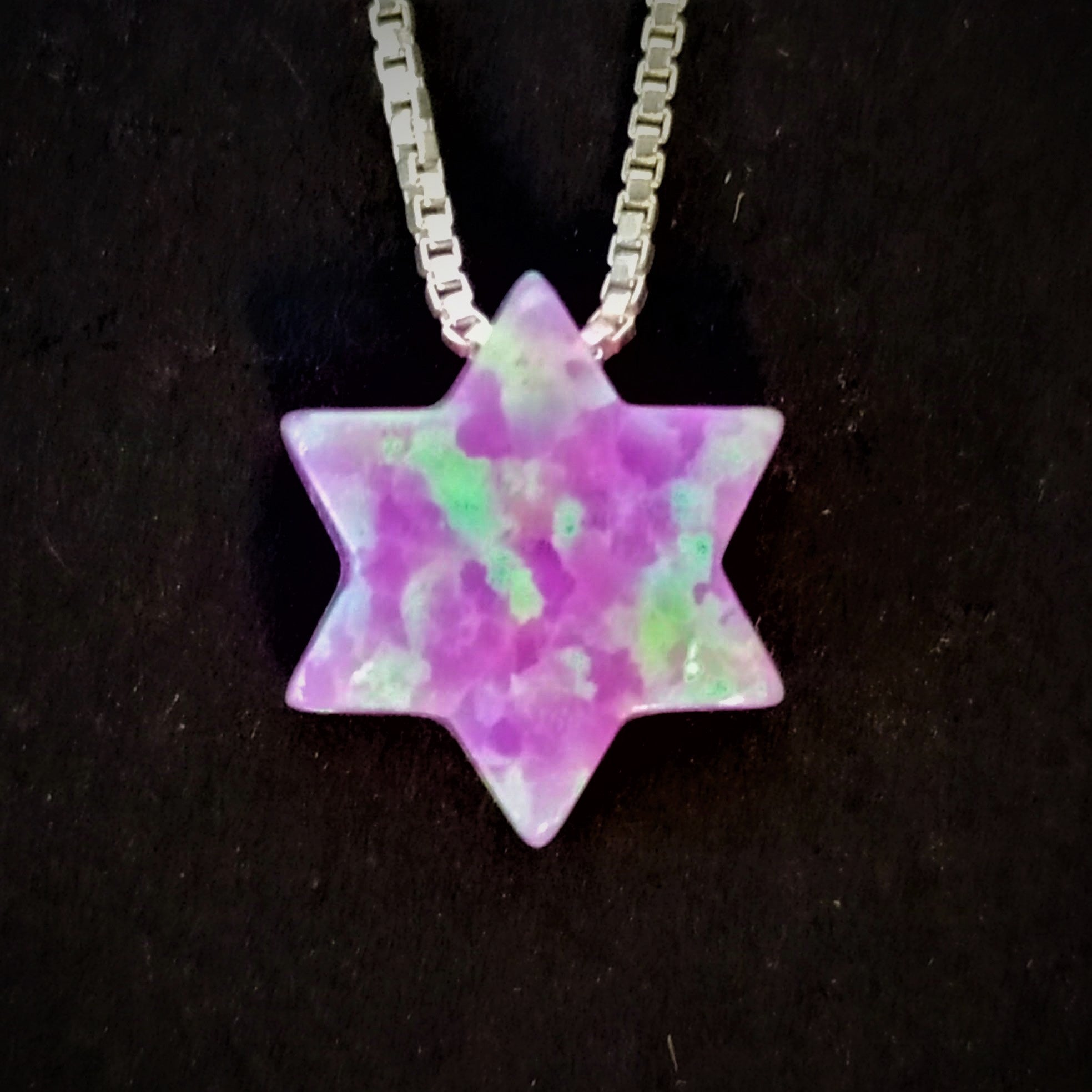 Collar plata maguen david rosa de opalo - Libreria Jerusalem Centro