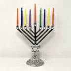 9-branched pewter hanukiah, small, decorated candle holder, 11332