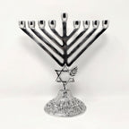9-branched pewter hanukiah, small, decorated candle holder, 11332