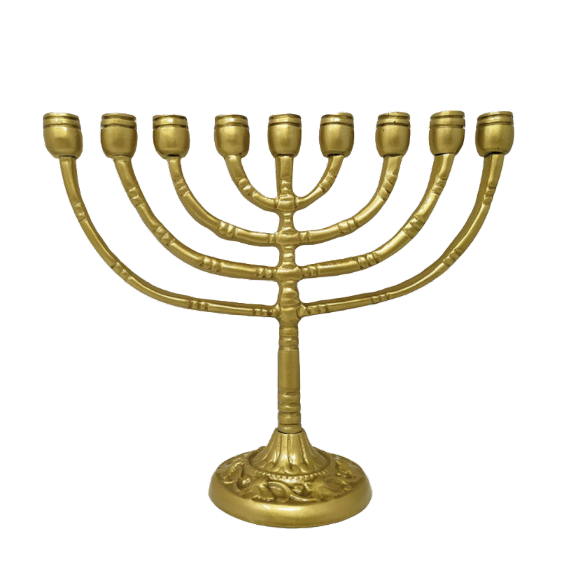 Medium Gold Pewter 9-Armed Hanukiah for Candles 16712