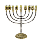 9-branched pewter chanukiah containers and bronze base for vessels 16719