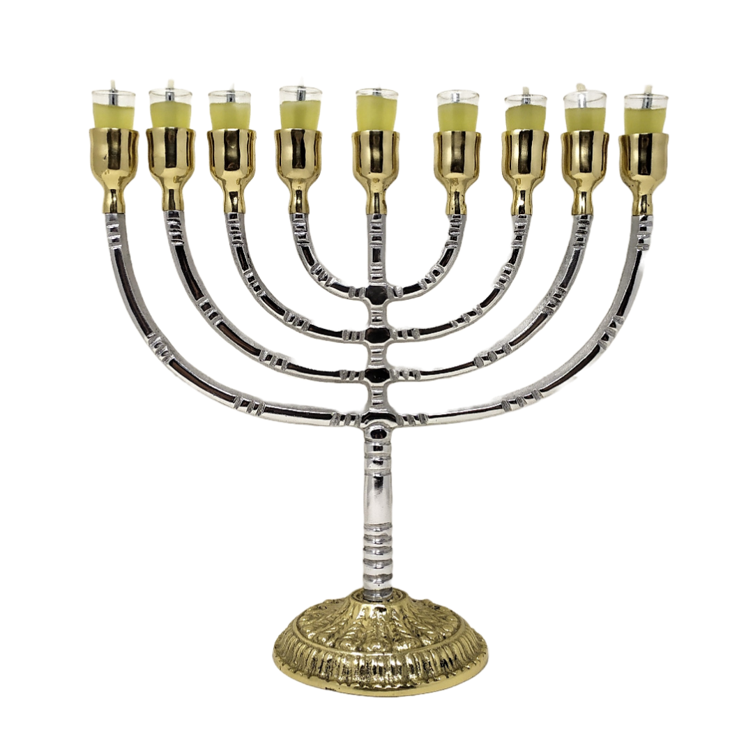 9-branched pewter chanukiah containers and bronze base for vessels 16719