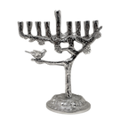 9-branch pewter hanukiah tree with bird for candles 16724