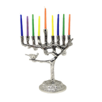 9-branch pewter hanukiah tree with bird for candles 16724