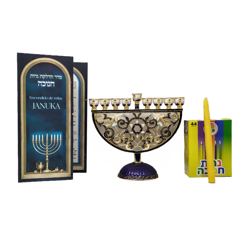 Blue Jeweled Chanukah Set for Candles 11375